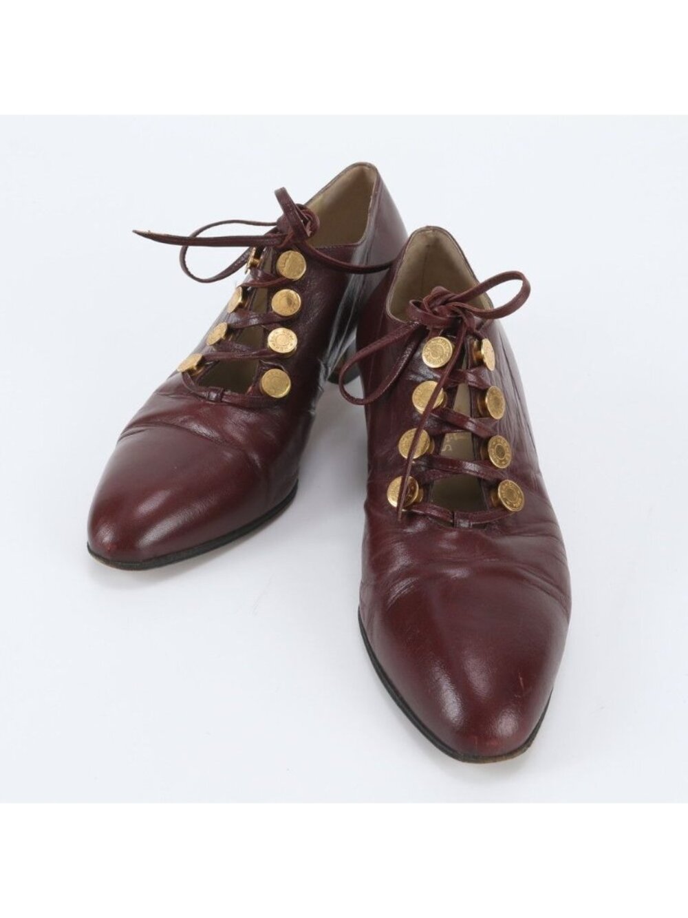 Hermes Sellier Buttons Lace-up Shoes Leather Pumps Heels